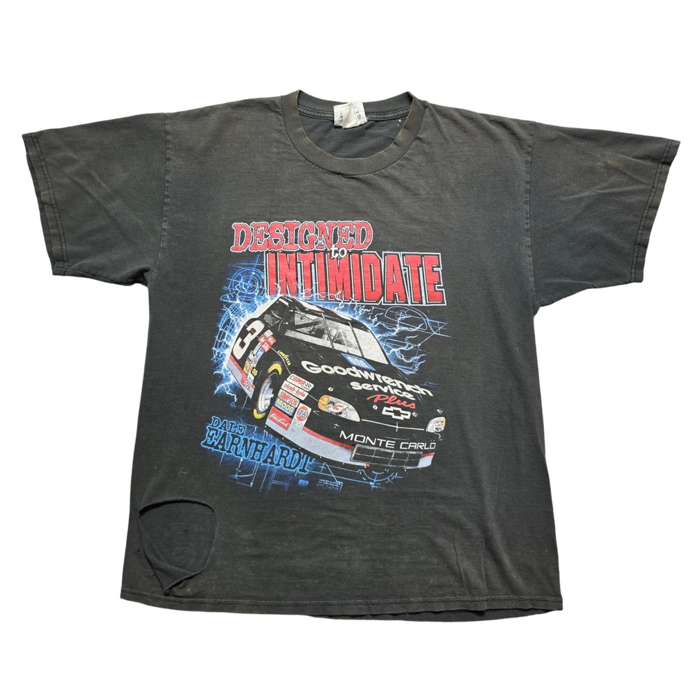 90s Y2K Car Culture Tee Mens XL Black Dale Earnhardt Designed To Intimidate